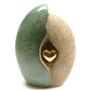 Ceramic (Medium Size) - Pet Cremation Ashes Urn - (Jade and Sandstone with Gold Heart Motif)